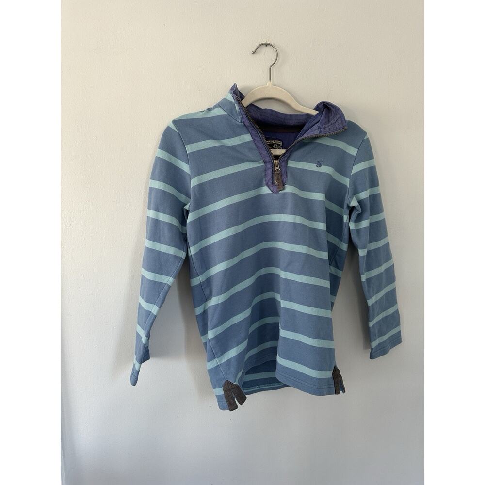 TOM JOULE Boys Zip Neck Sweatshirt Jumper Blue Striped Cotton 11-12 Y